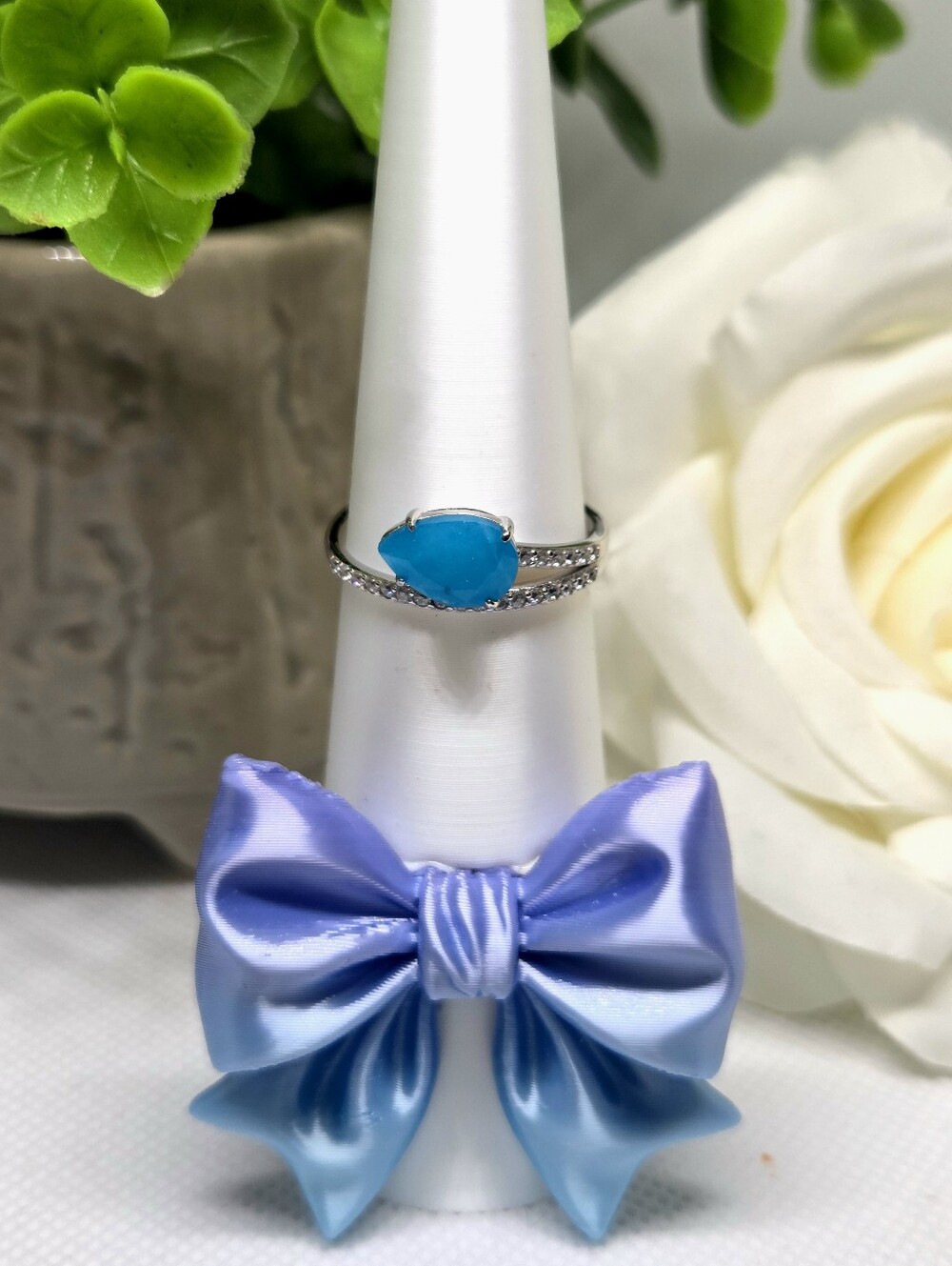 BP Silver Ring with Ocean Blue CZ Stone